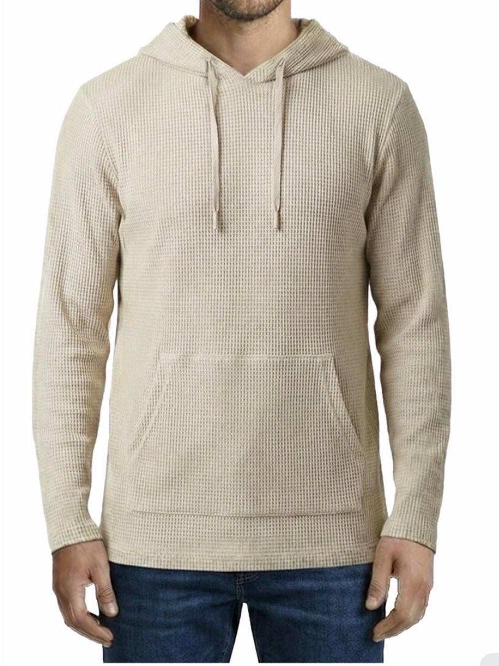 Rainforest Cream Men’s Waffle Knit Thermal Hoodie Size Small